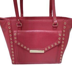 Nine West | Red Faux Leather Gold Grommet Zip Top Purse Bag